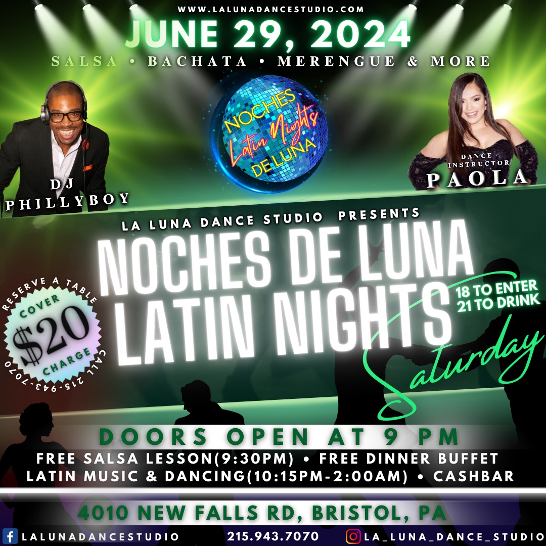 Latin Night with food, Latin music & social dancing.